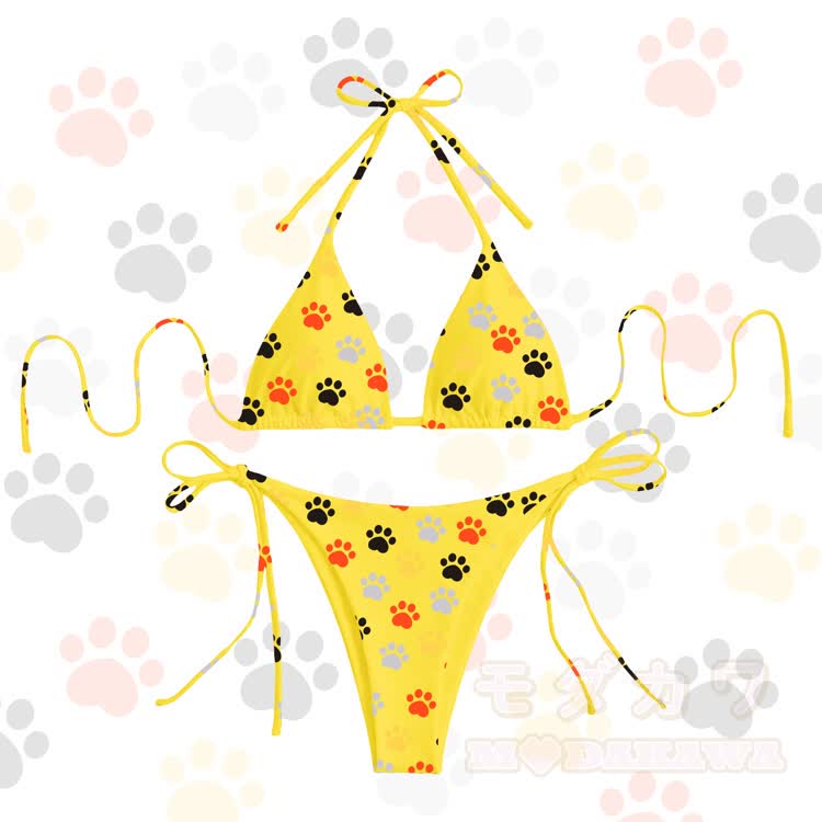 Modakawa Damen-Bikini-Set mit Pfotenabdruck - Gelb - 4XL - image 7