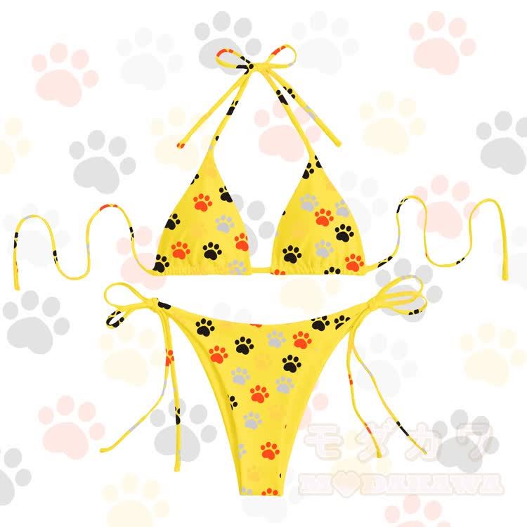 Modakawa Damen-Bikini-Set mit Pfotenabdruck - Gelb - 4XL - image 7