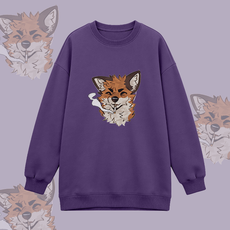 MODAKAWA X atka Smoking Fox Graphic Oversized Crewneck Sweatshirt - Purple - 3XL - image 5