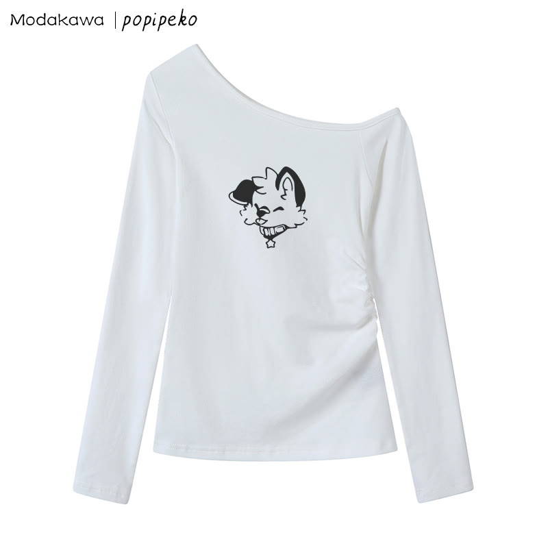MODAKAWA X popipeko Puppy Graphic Off The Shoulder Top - White - XL - image 6