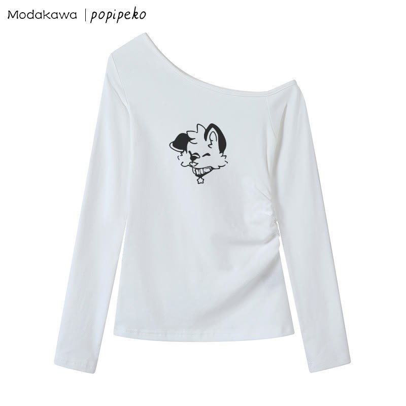 MODAKAWA X popipeko Puppy Graphic Off The Shoulder Top - White - XL - image 6