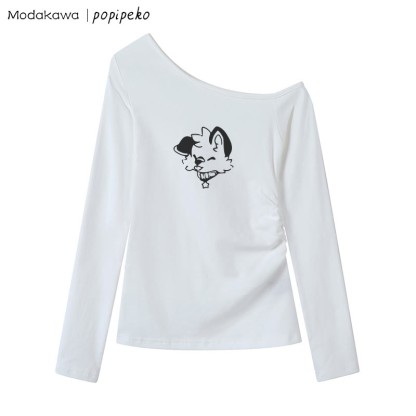 MODAKAWA X popipeko Puppy Graphic Off The Shoulder Top - White - XL - image 6