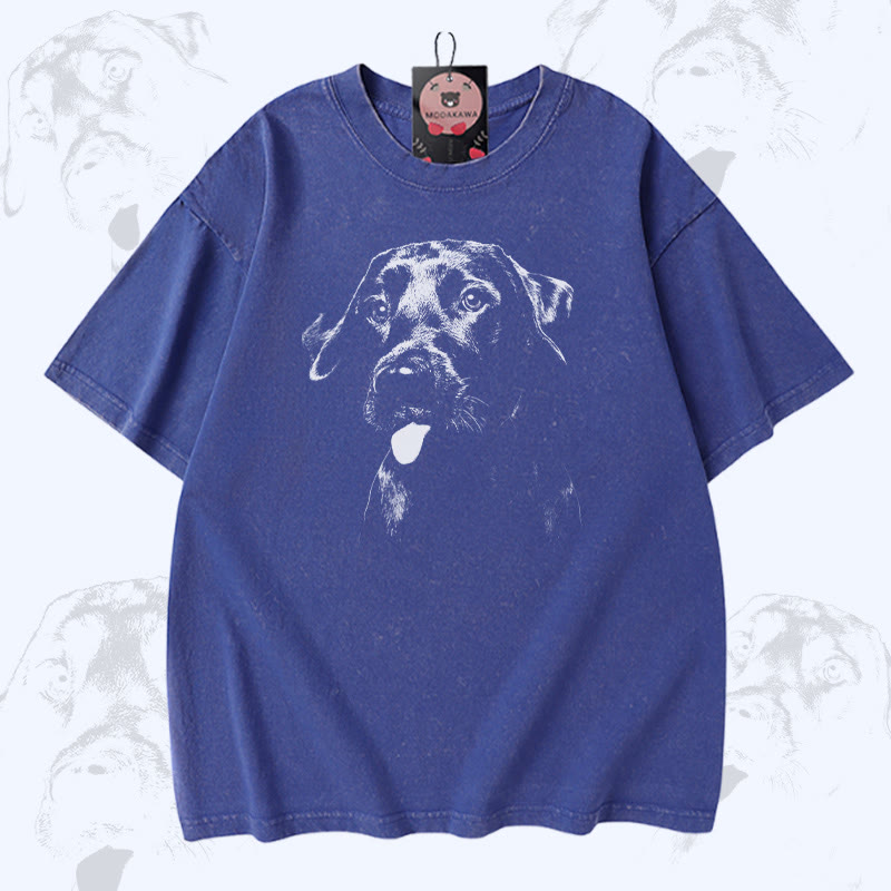 Modakawa Vintage T-Shirt mit Welpenzungen-Motiv, gewaschen aus 100 % Baumwolle - Blue - 5XL - image 3