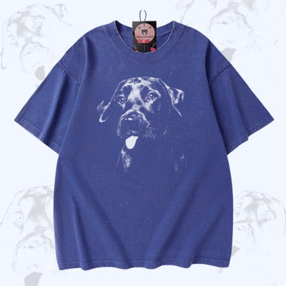 Modakawa Vintage T-Shirt mit Welpenzungen-Motiv, gewaschen aus 100 % Baumwolle - Blue - 5XL - image 3