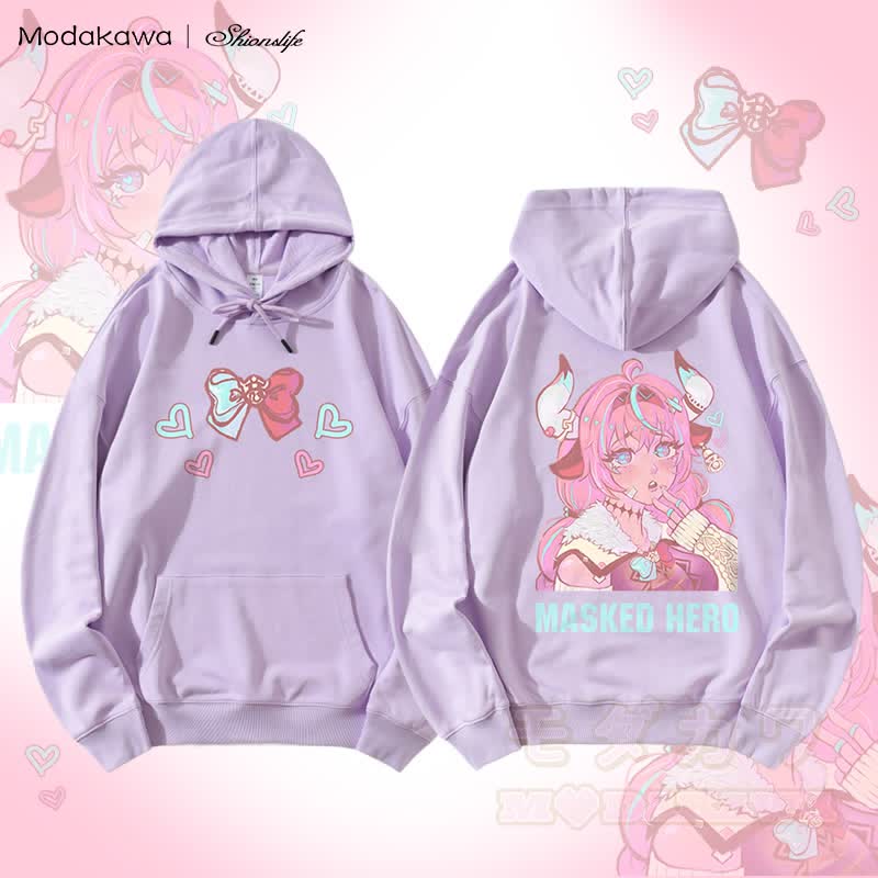 MODAKAWA X Shionslife MASKED HERO Grafik-Streetwear-Kapuzenpullover - Lila - 5XL - image 3