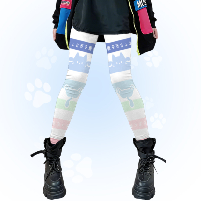 Modakawa Leggings mit Katzenpfoten-Motiv und Farben -Stretch - White A - 4XL - image 3