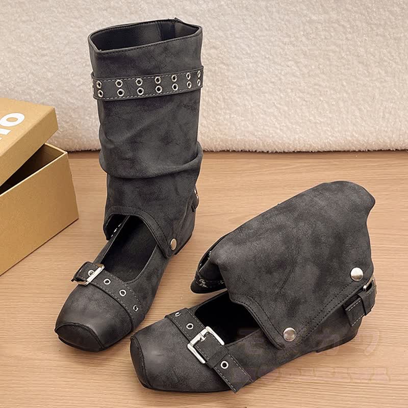 Vintage-Stiefeletten mit abnehmbarem Schnallenriemen und beidseitig tragbarem, mittelhohem Absatz - Schwarz - 42 - image 10