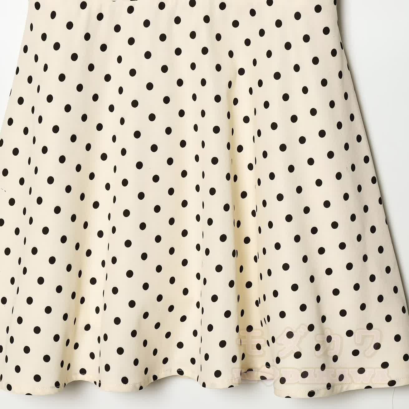 Damenkleid in Creme mit Polka-Dots, Puffärmeln und Schlüssellochausschnitt vorne, A-Linie - image 7