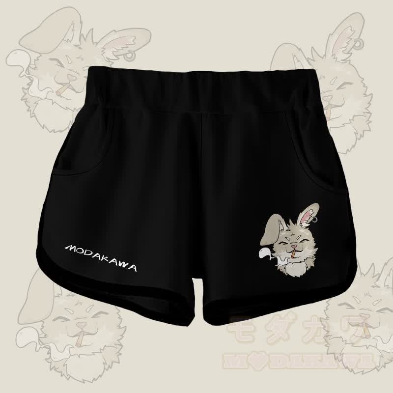 MODAKAWA Shorts mit Farbverlauf und Raucherhasen-Grafik - Schwarz - 5XL - image 5
