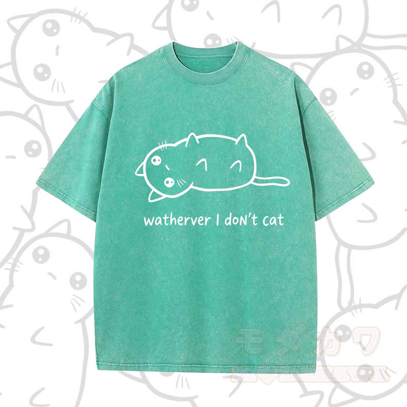 MODAKAWA WATHERVER I DON'T CAT Kurzarm-T-Shirt mit Aufdruck - Grün A - 5XL - image 3