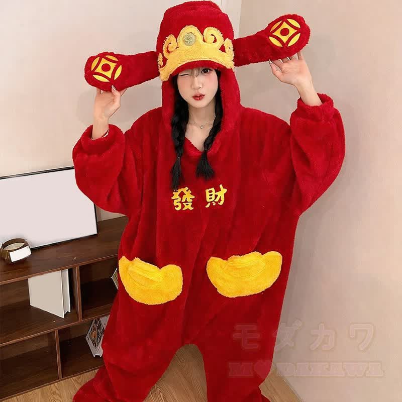 Lucky Fortune Plüsch-Kapuzen-Einteiler-Pyjama - image 4