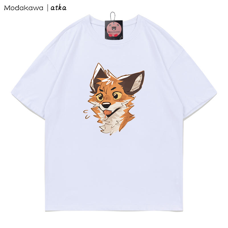 MODAKAWA X atka Freches T-Shirt mit Fuchsmotiv und herausgestreckter Zunge - White - 5XL - image 4