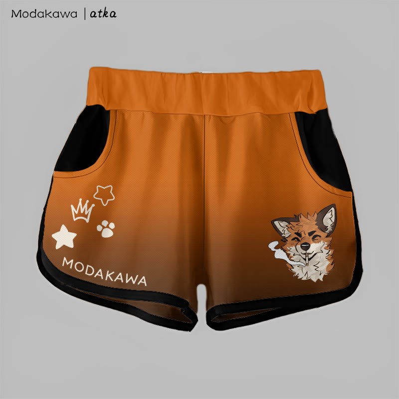 MODAKAWA X atka Gradient Fox Smoking Graphic Shorts - Orange&Black - 5XL - image 4