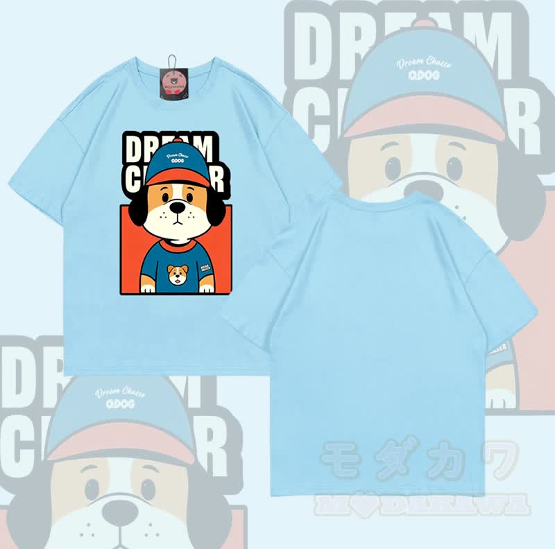 DREAM CRASER Hunde-Grafik Modakawa 100% Baumwoll-T-Shirt - Himmelblau - 5XL - image 7