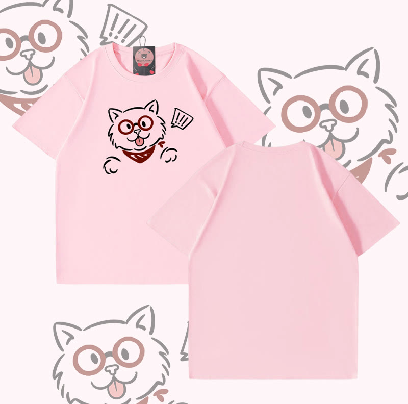 Modakawa T-Shirt aus 100 % Baumwolle mit überraschter Katze - Pink - 5XL - image 4