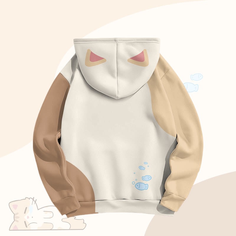 MODAKAWA Farben Block Pullover Hoodie mit Katzenmotiv und Allover-Print - image 3