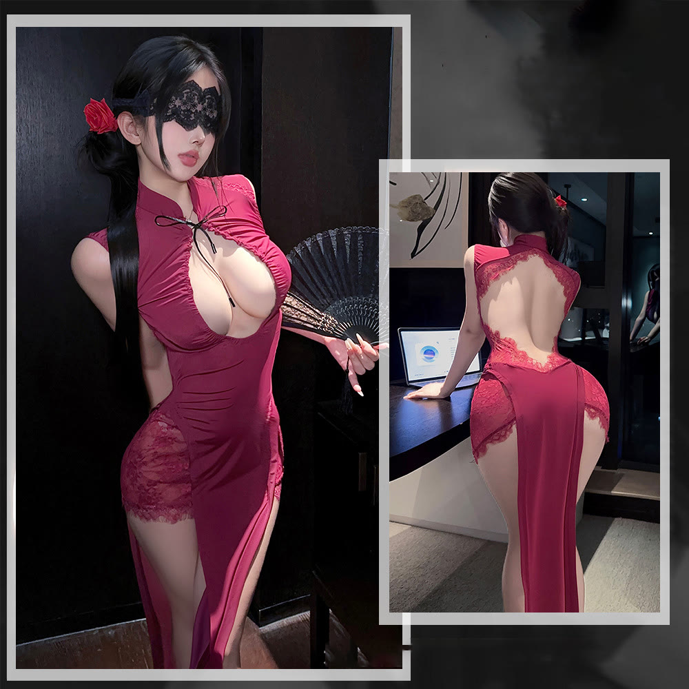 Sexy Cheongsam-Dessous mit Spitzenschlitz - image 7