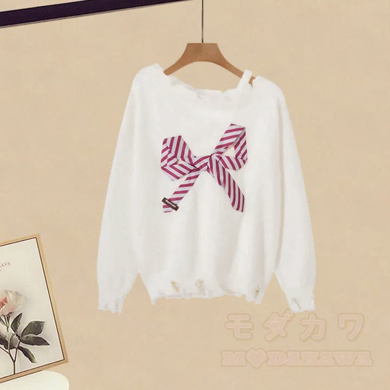 Zweiteiliges Set: Strickpullover mit Farben -Design und weite Hose - image 6