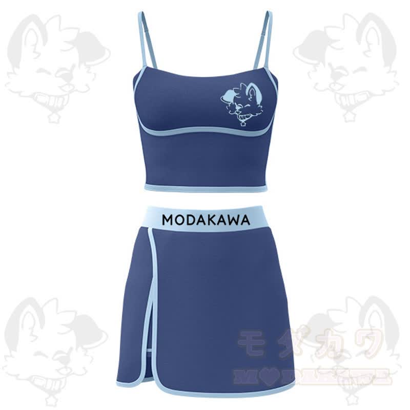 MODAKAWA X Popipeko Welpenprint Cami Top Split Skort Zweiteiliges Set - Blau - 2XL - image 4