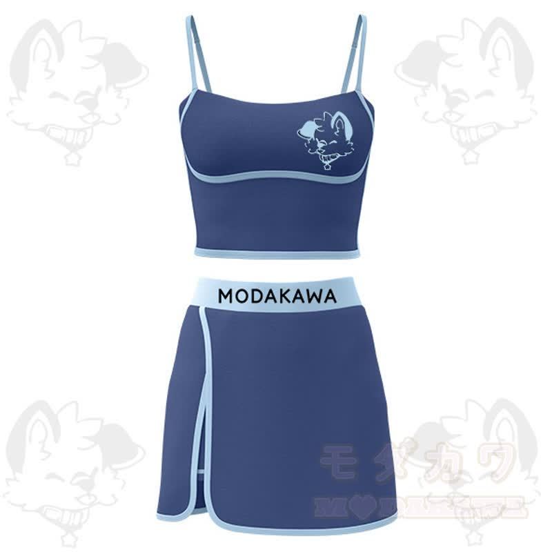 MODAKAWA X Popipeko Welpenprint Cami Top Split Skort Zweiteiliges Set - Blau - 2XL - image 4