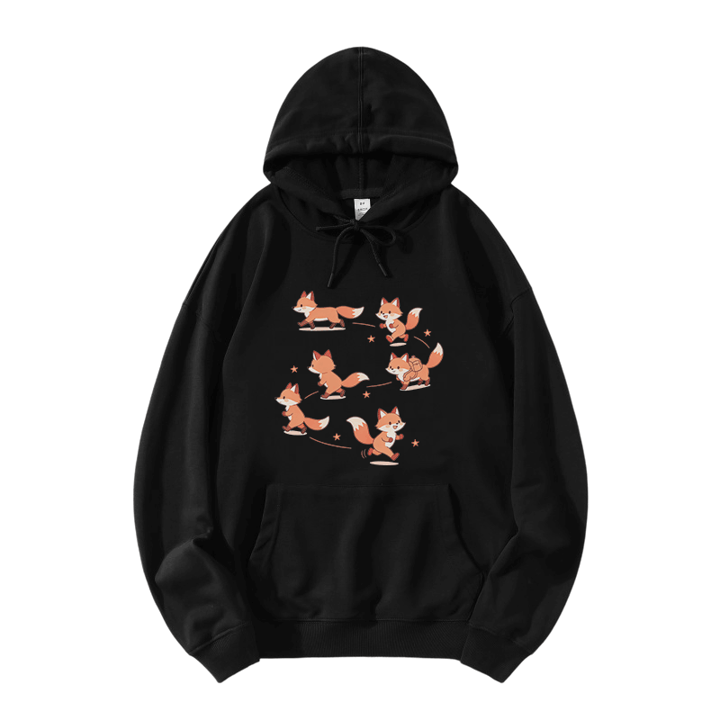 Modakawa Hoodie mit Happy Fox Grafik und lockerer Passform aus Baumwollmischgewebe - Black - 5XL - image 3