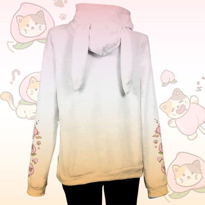 MODAKAWA Farbverlauf-Pfirsichfarbener Katzen-Plüschhoodie mit Hasenohren - image 3