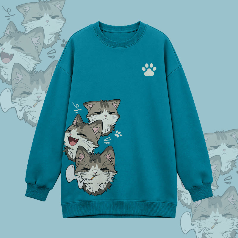 Modakawa Oversized Crewneck Sweatshirt mit Raucherkatzen-Motiv - Blue - 3XL - image 3