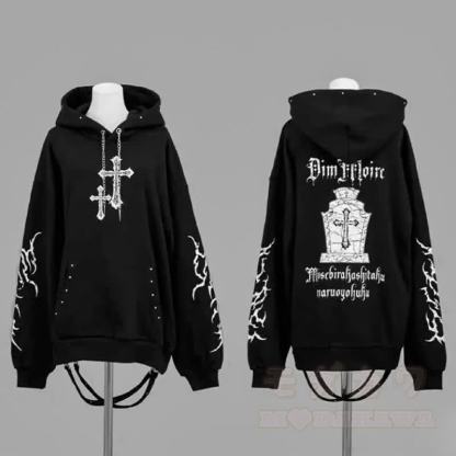  Y2K Gothic Cross Print Oversized Langarm-Hoodie-Sweatshirt - image 5