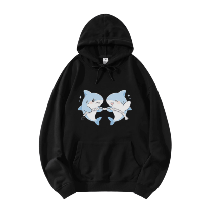 Modakawa Hoodie mit niedlichem Hai-Spielmotiv, lockerer Passform und Baumwollmischung - Black - 5XL - image 3