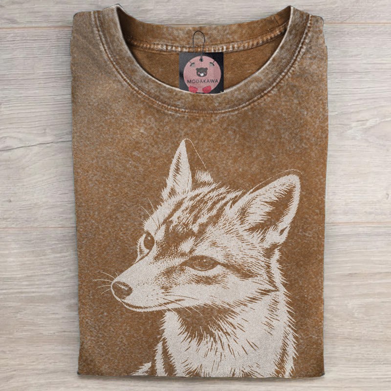 MODAKAWA Fuchs-Grafik Unisex Vintage Washed T-Shirt - Brown - 5XL - image 4