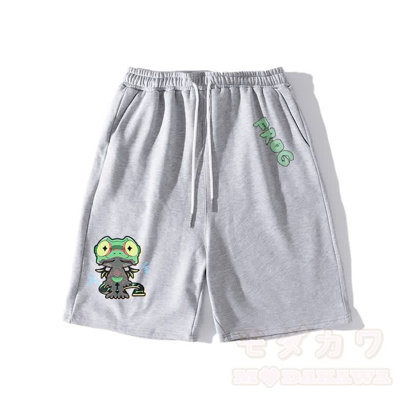 Lustige Shorts mit Frosch-Grafik und dunkler Ästhetik - Grau - 5XL - image 4