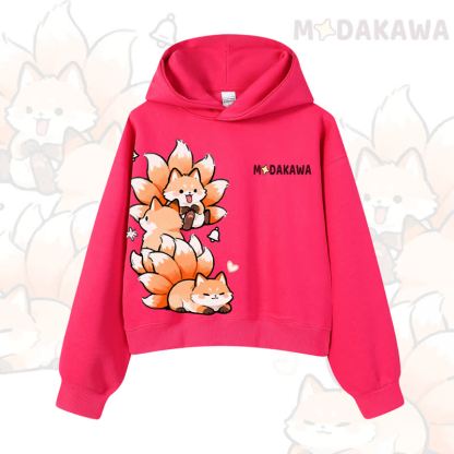 MODAKAWA Cropped Cotton Hoodie mit niedlichem Fuchs-Motiv - Rose - 3XL - image 8