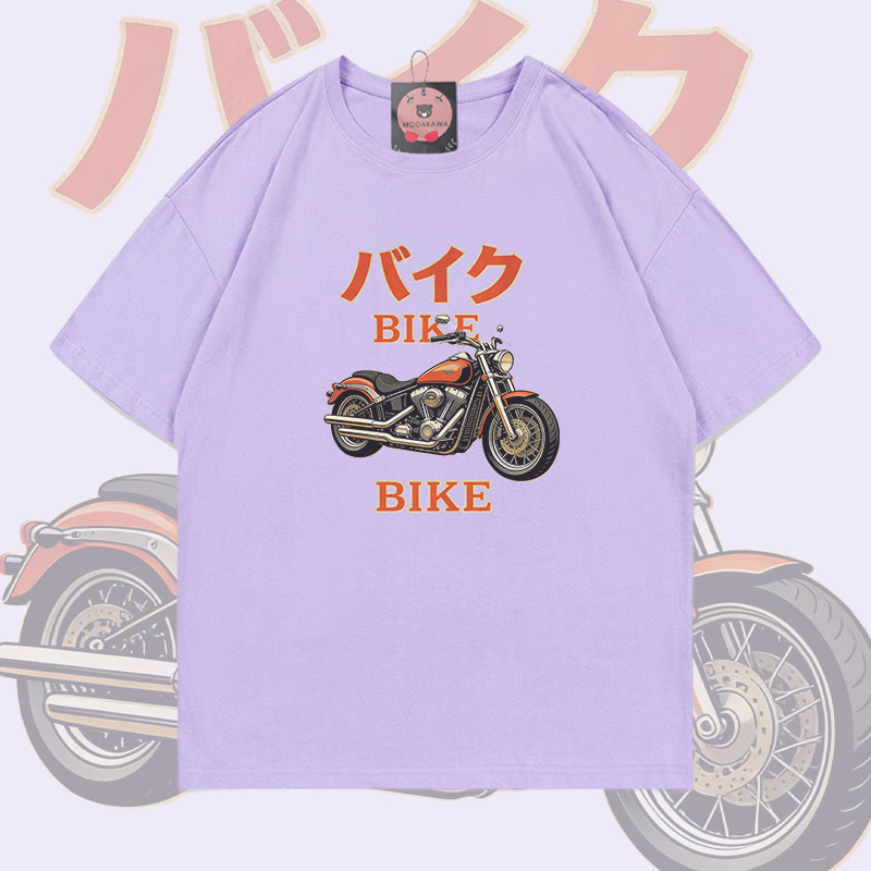 Modakawa T-Shirt aus 100 % Baumwolle mit Retro-Motorradmotiv - Light Purple - 5XL - image 4
