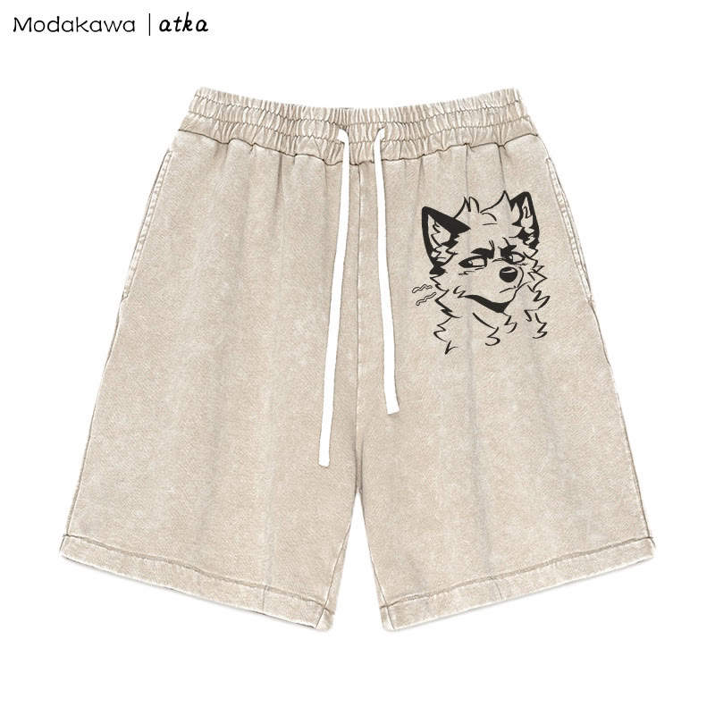 MODAKAWA X atka – Shorts mit frecher Fuchsgrafik und Vintage-Waschung - Aprikose - 3XL - image 4