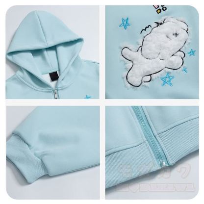 Kawaii Welpenstickerei, lockerer Kapuzenpullover mit Reißverschluss, lockere Passform - image 7
