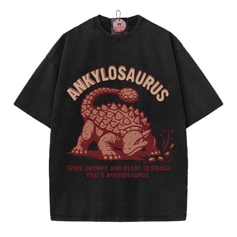 ANKYLOSAURUS Grumpy Dinosaurier Grafik Unisex Vintage gewaschenes T-Shirt - Schwarz - 5XL - image 4