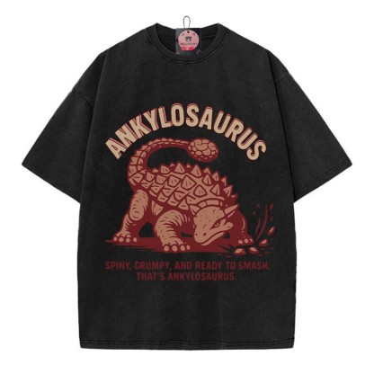 ANKYLOSAURUS Grumpy Dinosaurier Grafik Unisex Vintage gewaschenes T-Shirt - Schwarz - 5XL - image 4