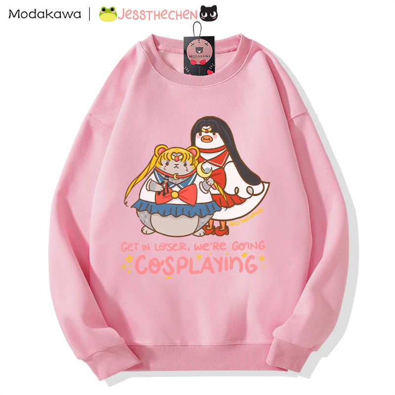 Sweatshirt mit lustigem Tier-Cosplay-Motiv und Rundhalsausschnitt - Pink - 5XL - image 5