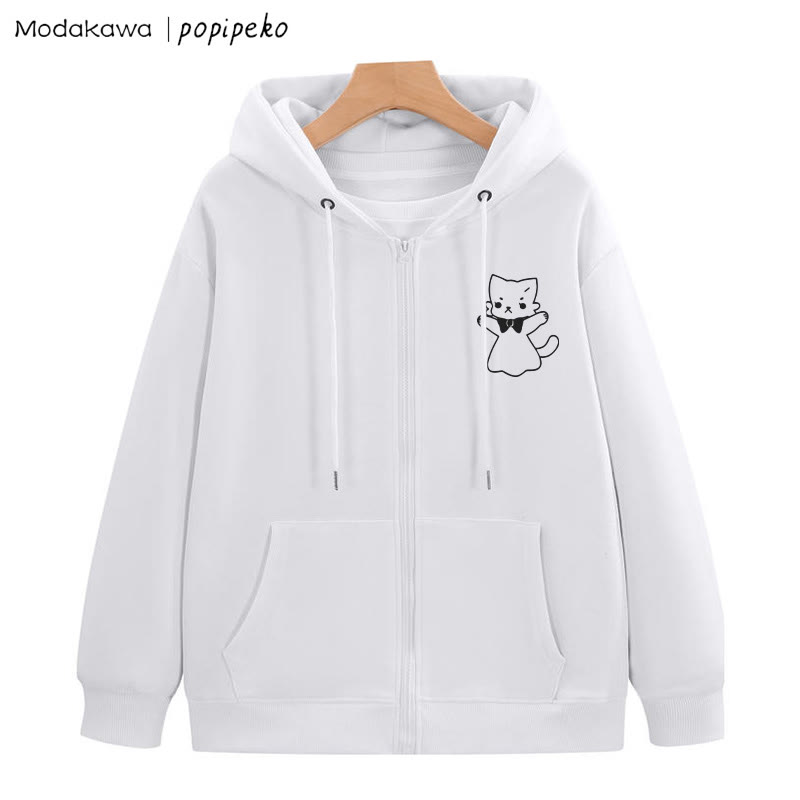MODAKAWA X popipeko Open Arms Kitty Graphic Zip Up Hoodie Sweatshirt - White - 5XL - image 4