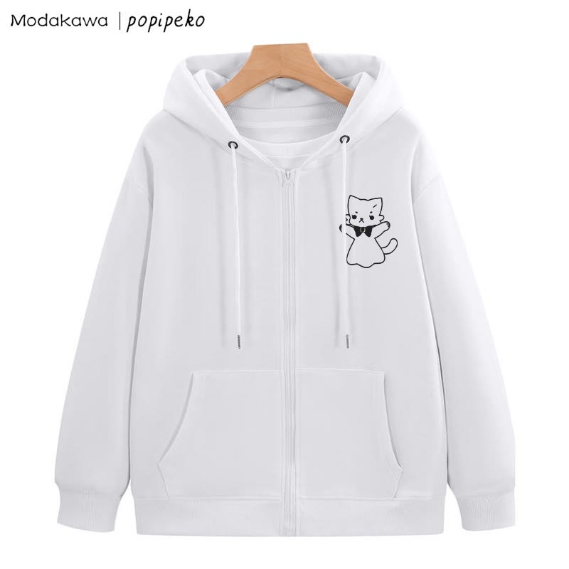 MODAKAWA X popipeko Open Arms Kitty Graphic Zip Up Hoodie Sweatshirt - White - 5XL - image 4
