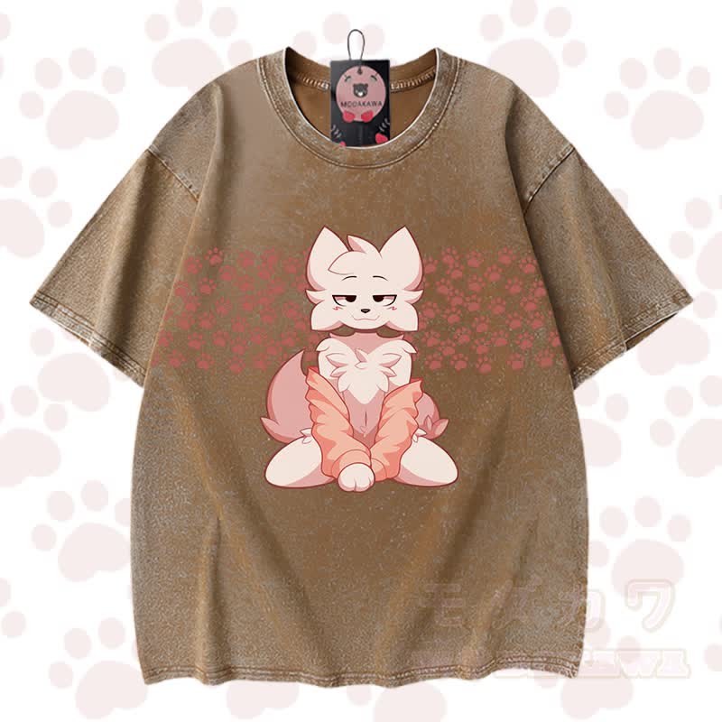 MODAKAWA X zarckets Chic Anime Fox Graphic Vintage Washed 100% Cotton T-Shirt - Braun - 3XL - image 6