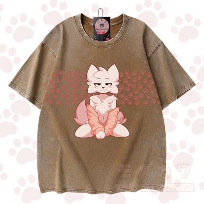 MODAKAWA X zarckets Chic Anime Fox Graphic Vintage Washed 100% Cotton T-Shirt - Braun - 3XL - image 6
