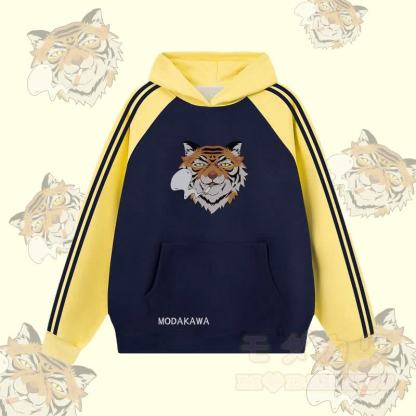 MODAKAWA Smoking Tiger Graphic Farben Block Fleece Lined Hoodie - Purpurblau - 2XL - image 3