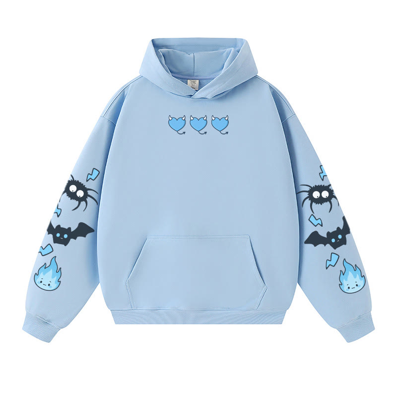 Schrulliger Kapuzenpullover mit Spinnen-/Fledermaus-/Flammen-Grafik, warm, dick - Blue - 3XL - image 3