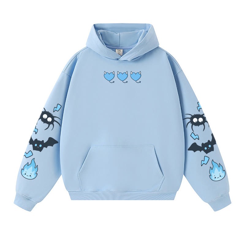 Schrulliger Kapuzenpullover mit Spinnen-/Fledermaus-/Flammen-Grafik, warm, dick - Blue - 3XL - image 3