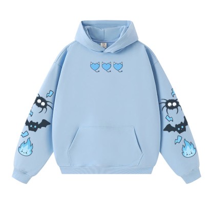 Schrulliger Kapuzenpullover mit Spinnen-/Fledermaus-/Flammen-Grafik, warm, dick - Blue - 3XL - image 3