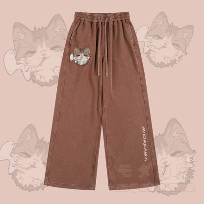 MODAKAWA Smoking Kitty Grafik Vintage Washed Adjustable Hem Pants - Braun - 2XL - image 3