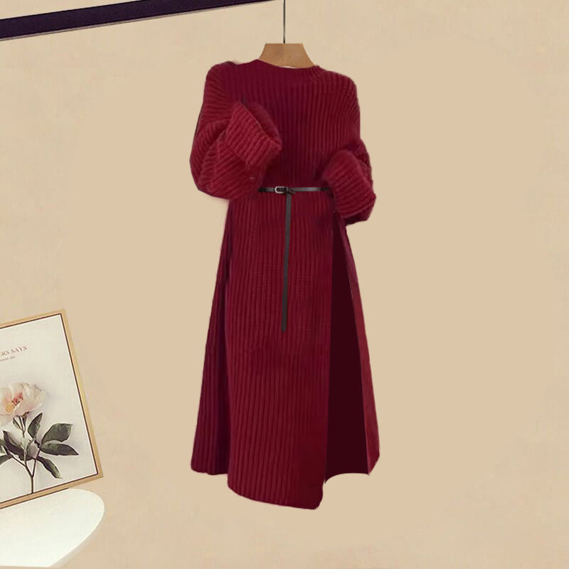 Strickkleid im Vintage-Stil, Rock mit Blumenmuster und Pferdegesicht, passendes Outfit - Sweater Dress - XL - image 2