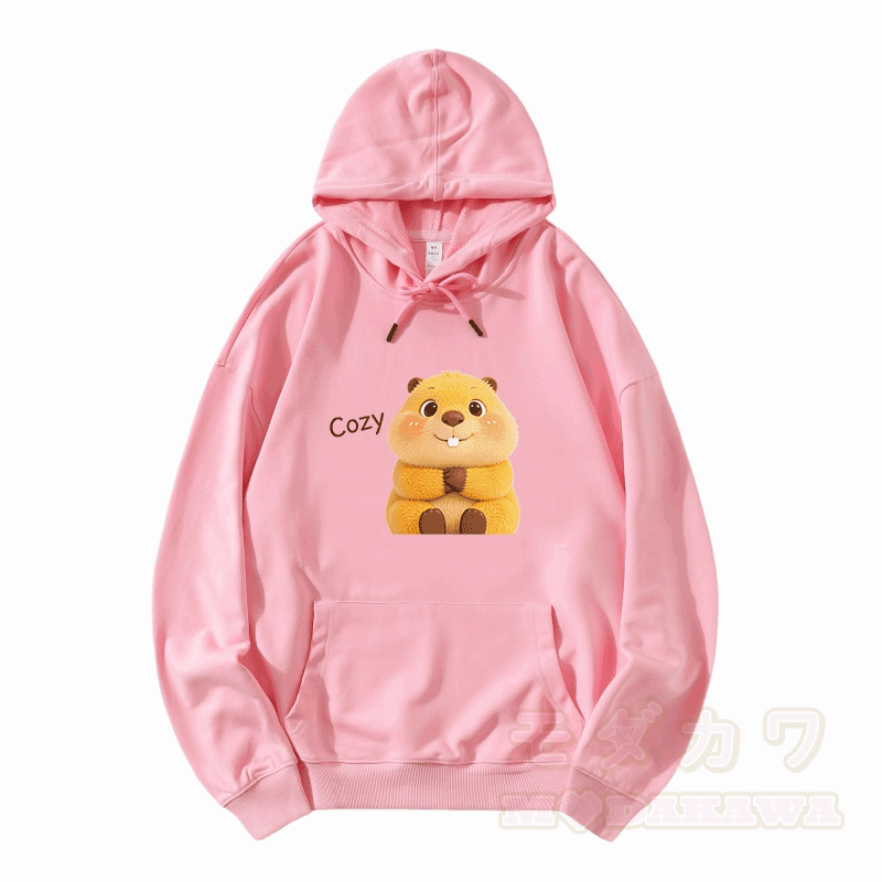 COZY Capybara Graphic Modakawa Loose Cotton-Blend Hoodie - Rosa - 5XL - image 4