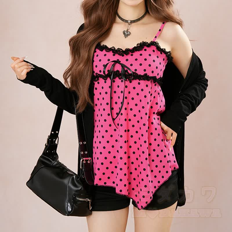 Dreiteiliges Set aus Gothic-Polka-Dot-Top, Spitzen-Cardigan und Rock mit Kreuzmuster - image 6